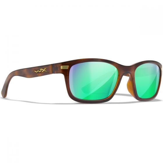 Wiley X WX Helix Glasses - Captivate Polarized Green Mirror Lenses / Gloss Demi Brown Frame