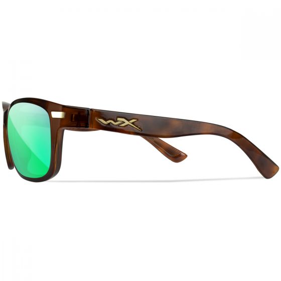 Wiley X WX Helix Glasses - Captivate Polarized Green Mirror Lenses / Gloss Demi Brown Frame