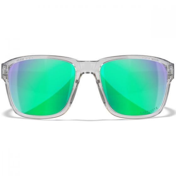 Wiley X WX Trek Glasses - Captivate Polarized Green Mirror Lenses / Gloss Crystal Light Grey Frame
