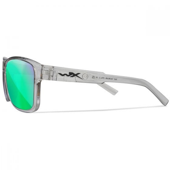 Wiley X WX Trek Glasses - Captivate Polarized Green Mirror Lenses / Gloss Crystal Light Grey Frame