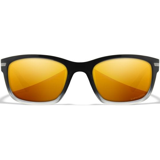 Wiley X WX Helix Glasses - Captivate Polarized Bronze Mirror Lenses / Gloss Black Fade to Clear Crystal