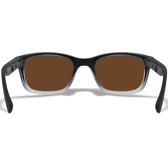 Wiley X WX Helix Glasses - Captivate Polarized Bronze Mirror Lenses / Gloss Black Fade to Clear Crystal