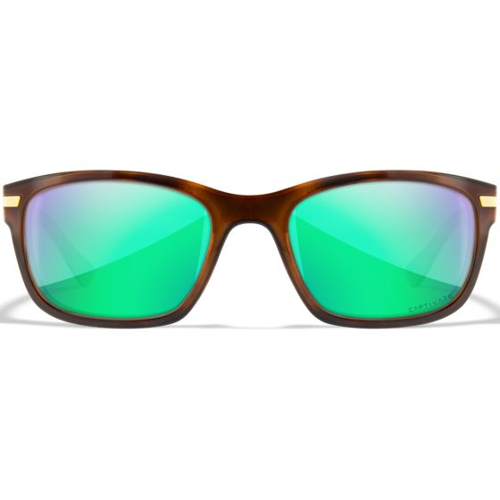 Wiley X WX Helix Glasses - Captivate Polarized Green Mirror Lenses / Gloss Demi Brown Frame
