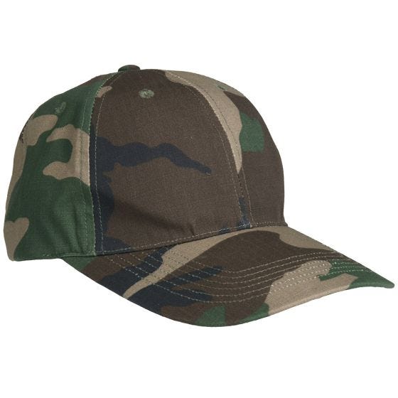 Mil-Tec Baseball Cap with Metal Buckle Ripstop Woodland