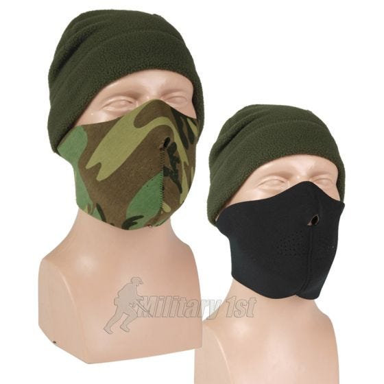 Mil-Tec Reversible Neoprene Half Face Mask Black / Woodland
